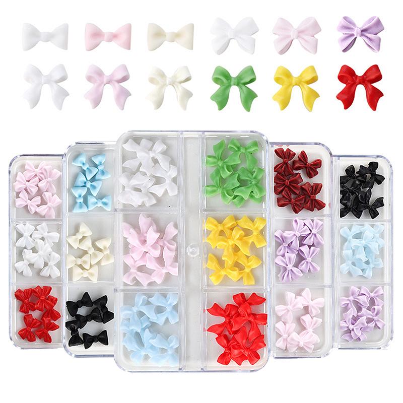 6 Grids Mix Colors Resin Bow Cute 3D Nail Charms Decorations Accessories Bowknot For Nails Art Diy Manicure Tips