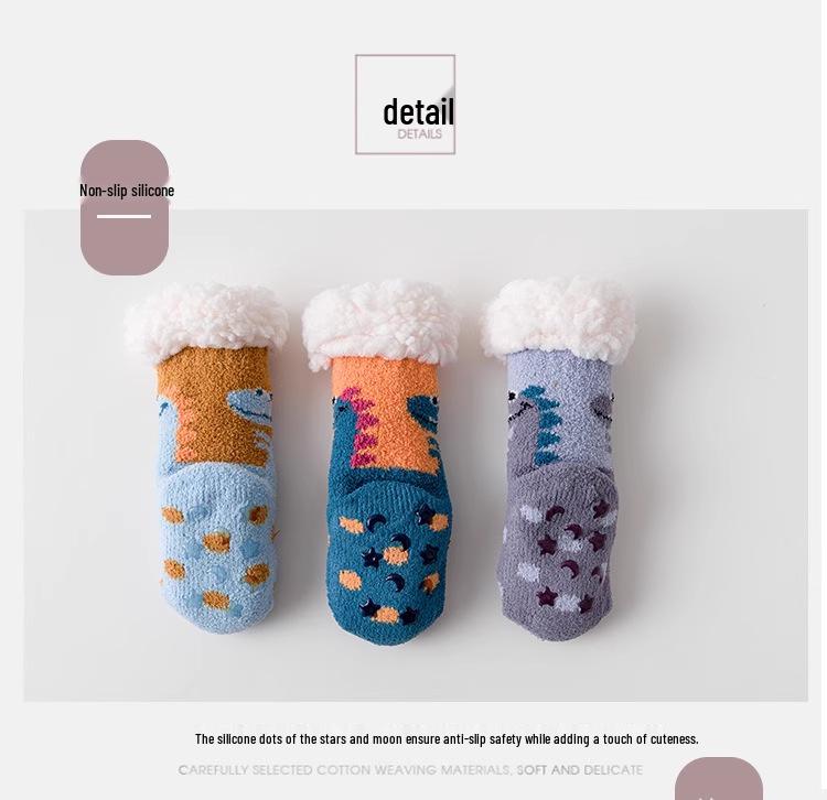 Non-Slip Fleece-Lined Baby Winter Socks - Thick, Warm, and Cozy Coral Floor Socks for Children
