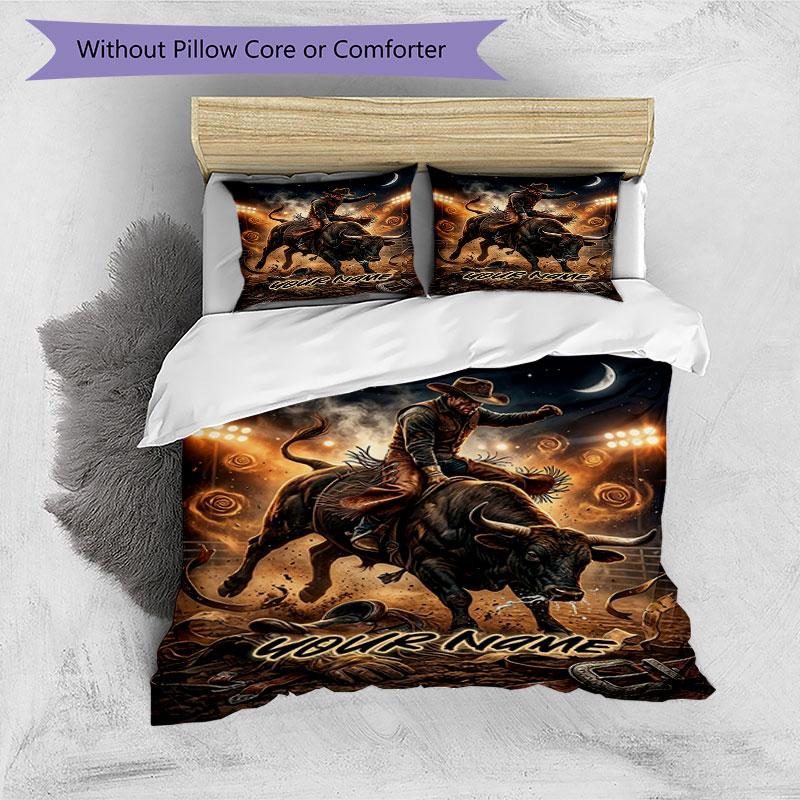 3PC Custom Name Rodeo Night Adventure Bedding Set Duvet Cover Closure Includes 1 Duvet Cover & 2 Pillowcases for Bedroom