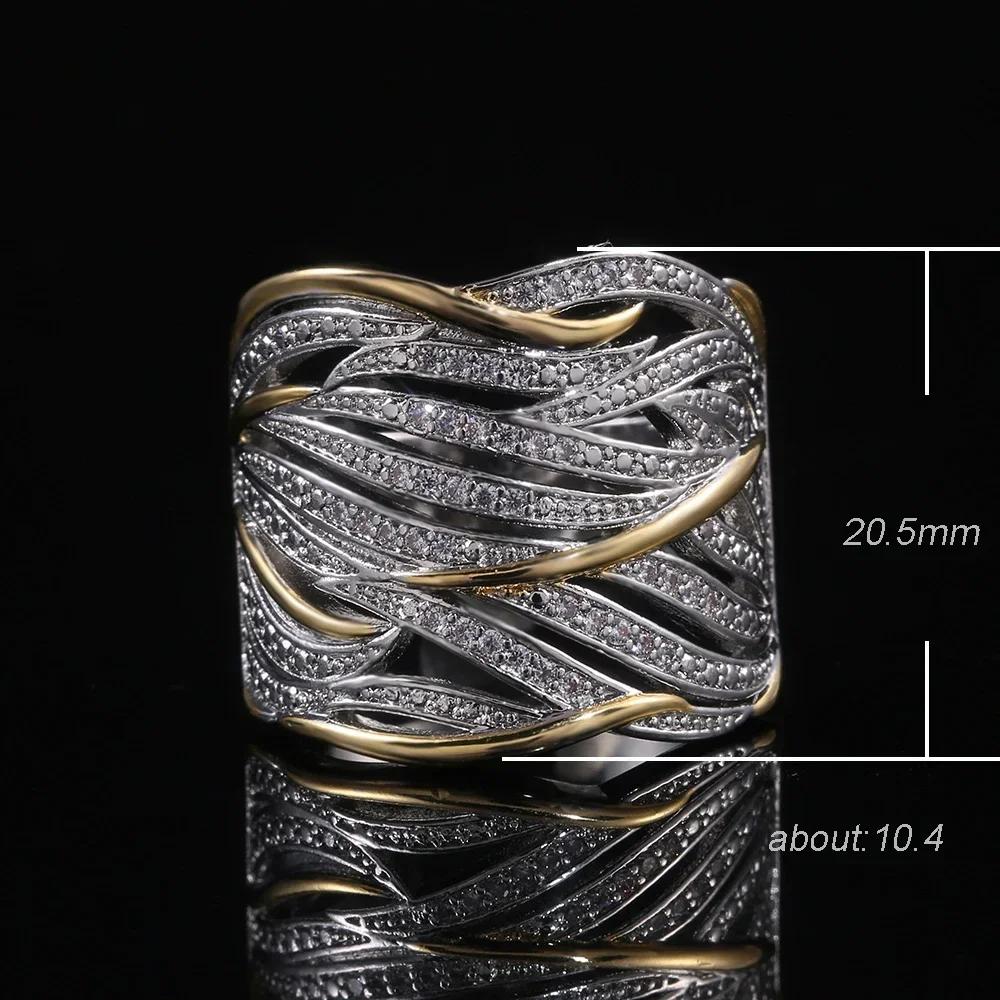 Fashionable Two-Tone Geometric Hollow Out Ring For Women Metallic Party Accessory Lady'S Stylish Jewelry