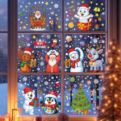 Christmas Party Decoration Santa Claus Snowman Static Sticker Elk Snowflake Glass Sticker