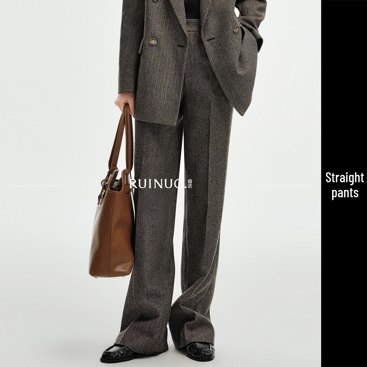 

Reno Vintage Brown Wool Women s Suit Set: High-End Autumn/Winter Professional Wear for Work Commute & Business S