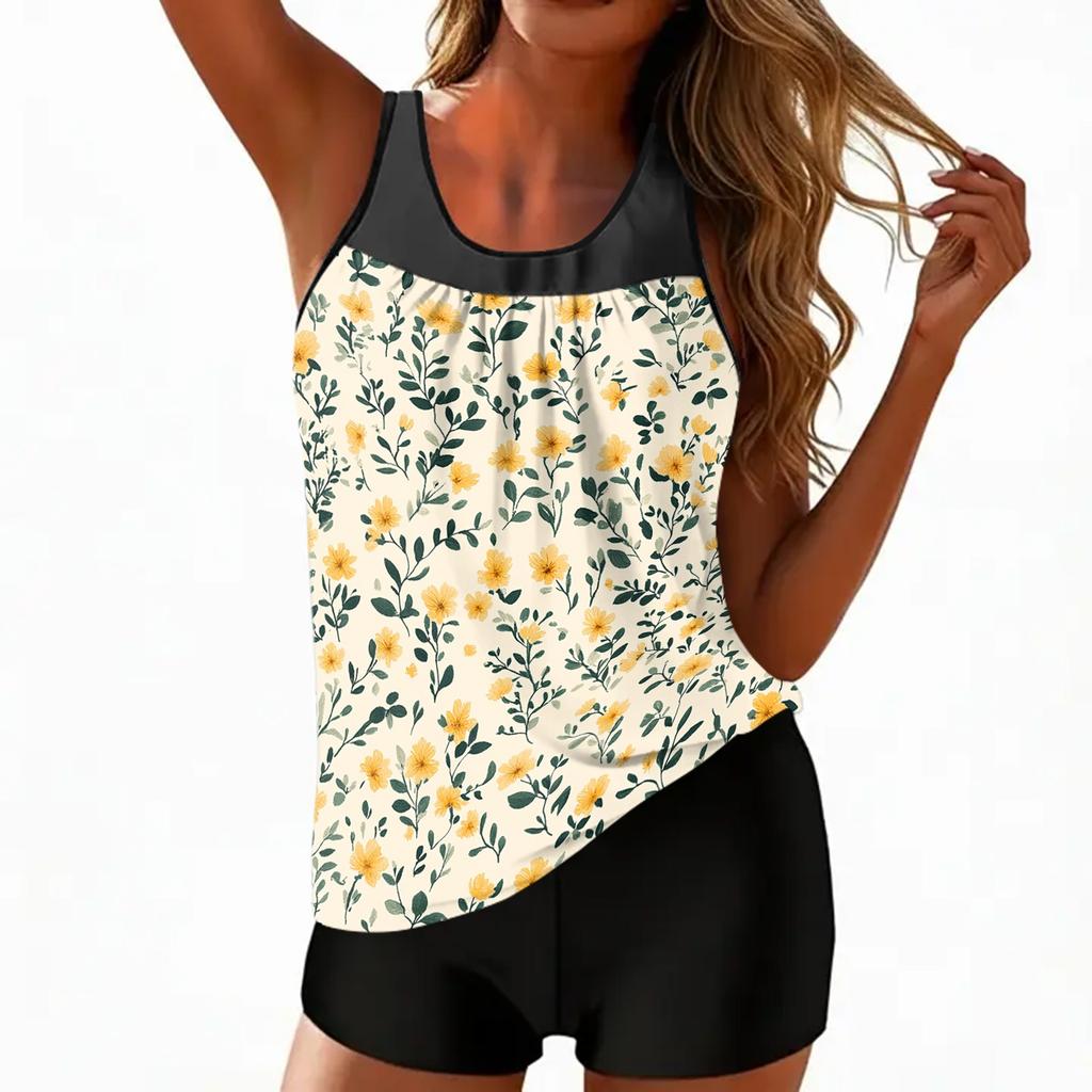 Women's Vintage Floral Print Split Swimsuit Sport Swimsuit