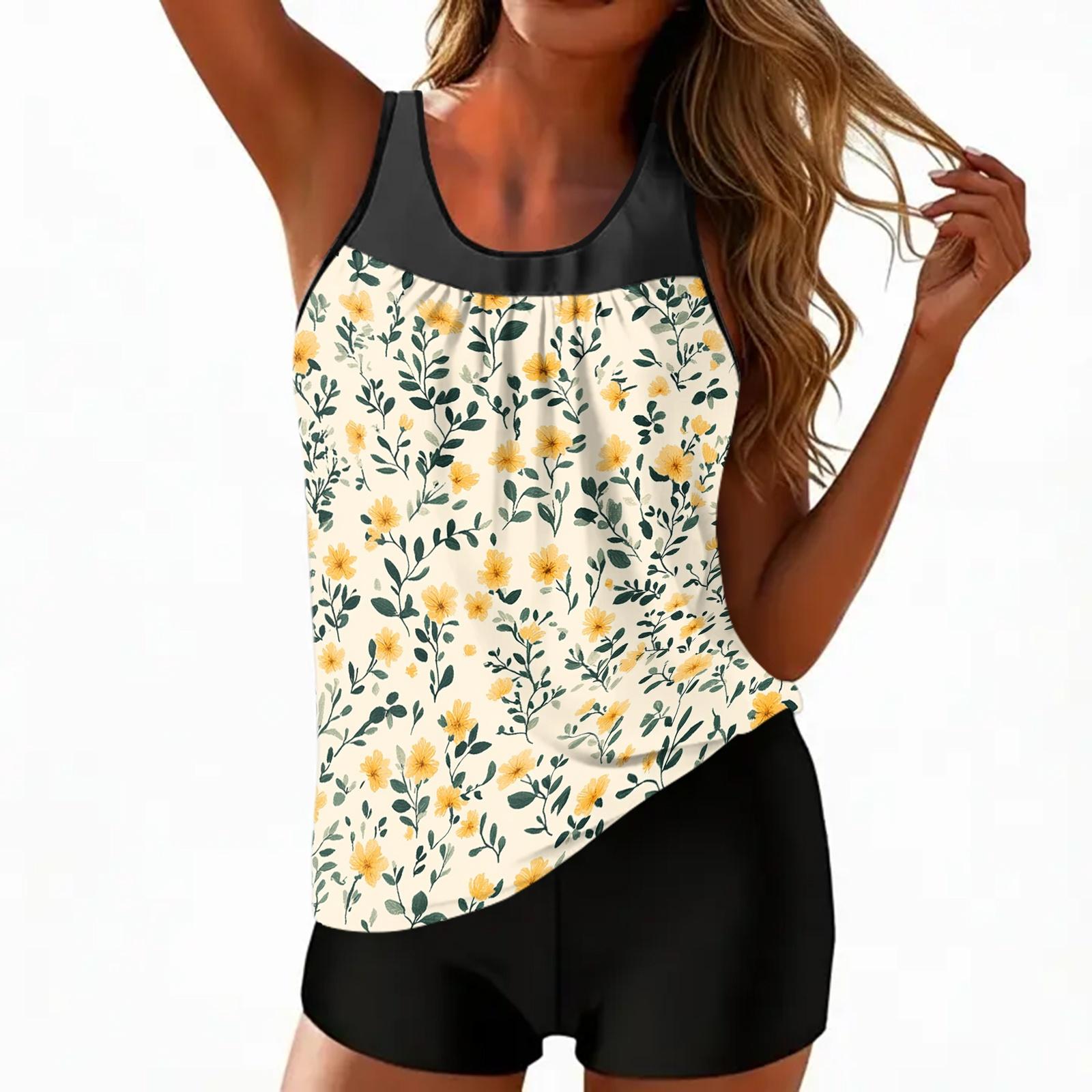 

Women s Vintage Floral Print Split Swimsuit Sport Swimsuit XL жовтий