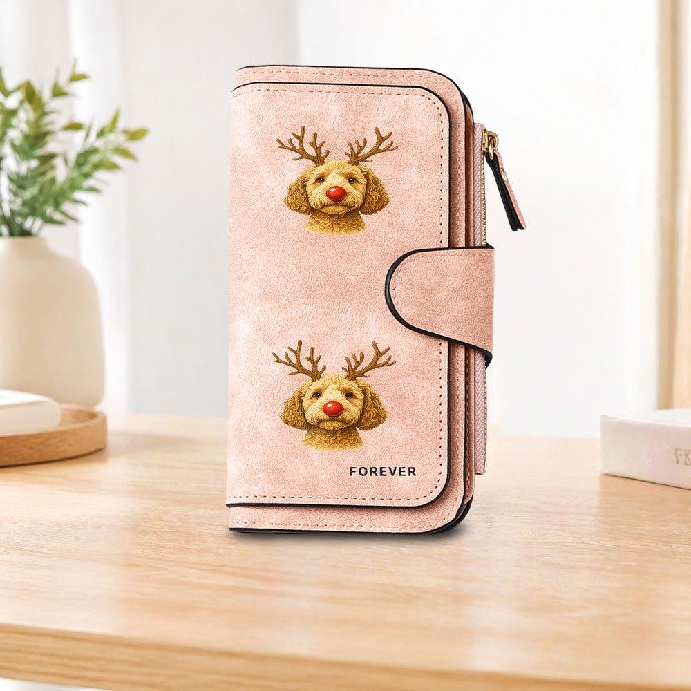 1pc Reindeer Antler Red Nose Dog Long Zipper Wallet, Large Capacity Card Holder, Unisex Clutch Bag, Fashionable Zipper Coin Purse, Suitable for Daily