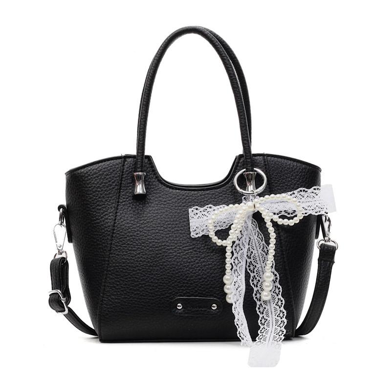 Lace Bow Pu Water Bucket Bag With Zip Closure For Daily Casual Use