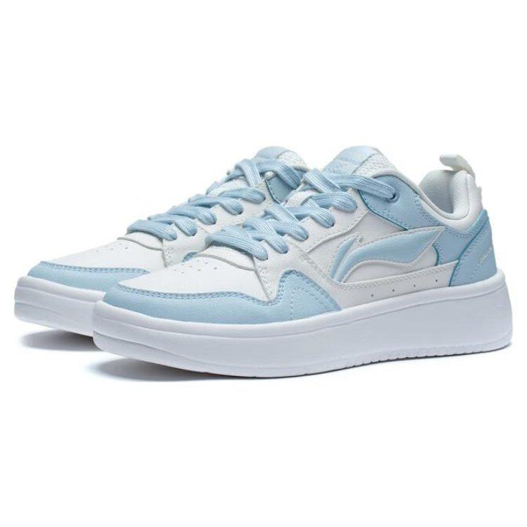 Li Ning Line 2.0 Slip Resistant Abrasion Resistant Low Top Skateboard Shoes Women's White Blue AGCT338-3