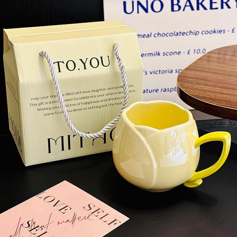 Girls' High-Value Tulip Water Cup Ceramic Mug Gift Box Muse Festival Gift For Girlfriends