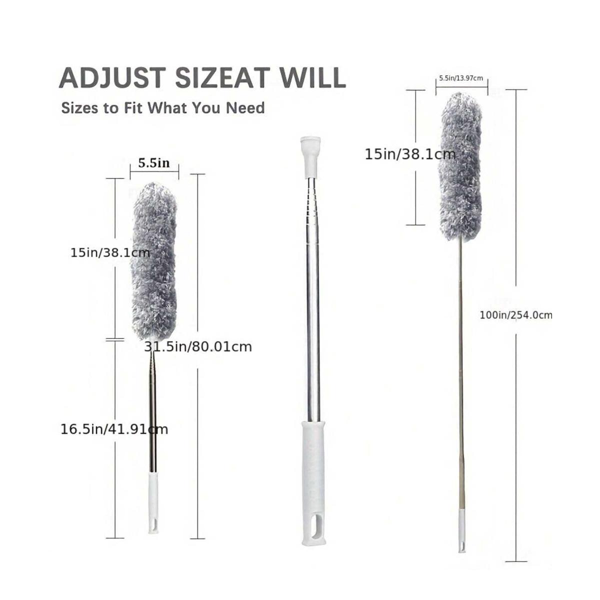 

1pc-2.8m telescopic stainless steel long handle car brush room tool fiber cleaning dust collector, duster dust remover серый