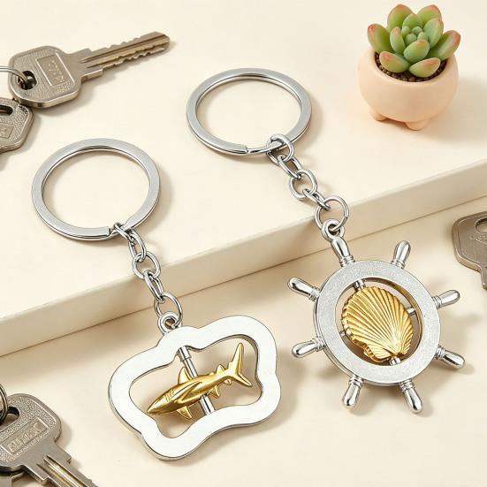 Ocean-Themed Keychain Rotatable Seashells Sharks Seahorses Turtles Zinc Alloy Key Ring Pendant Backpack Bag