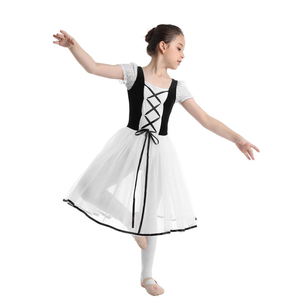 Rochie Tutu din Dantelă de Catifea pentru Fete, Body cu Mâneci Bufante, Costum de Performanță pentru Balet și Gimnastică