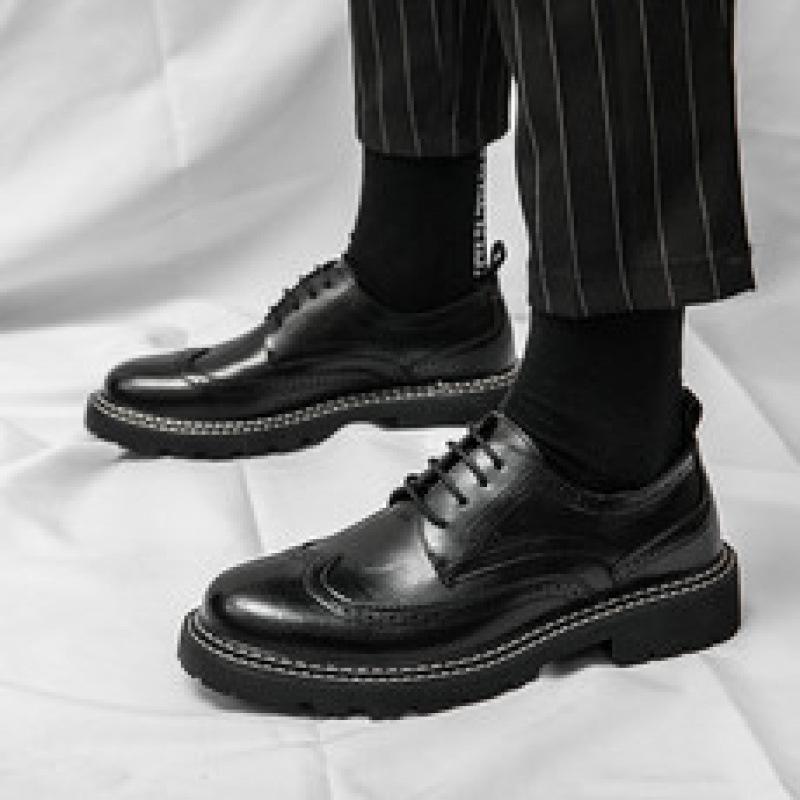 Men s Youth Thick-Soled British Leather Low-Top Casual Lace-Up Shoes Size 38