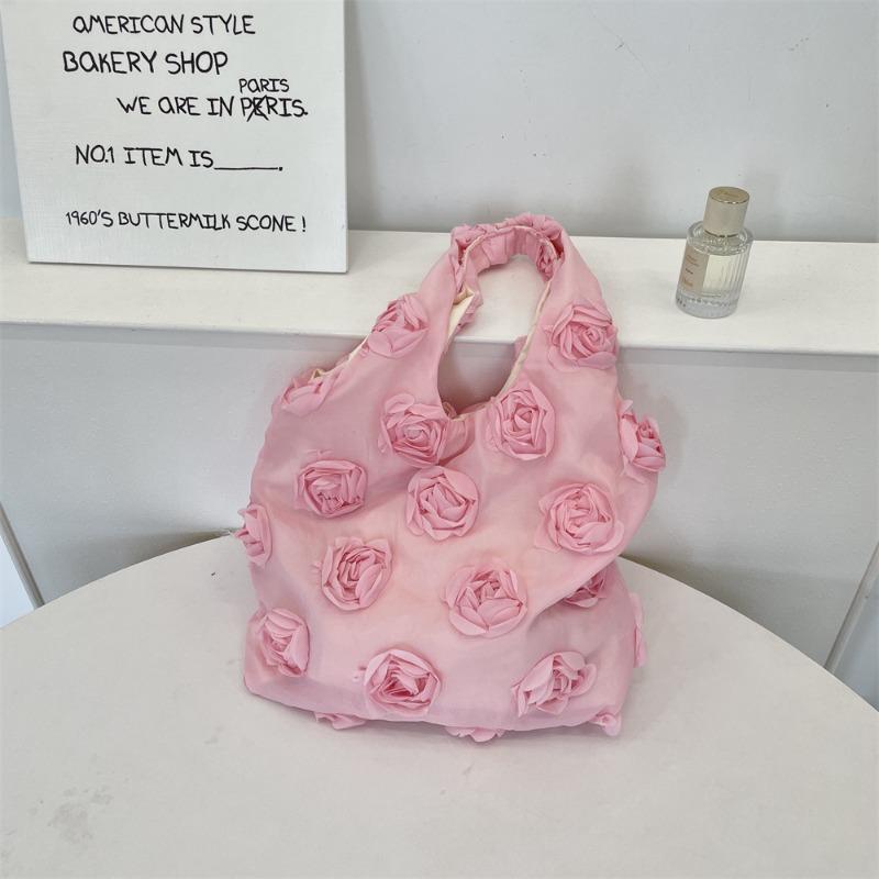 

High-value niche three-dimensional flower shoulder bag travel vacation canvas bag large-capacity vest bag розовый