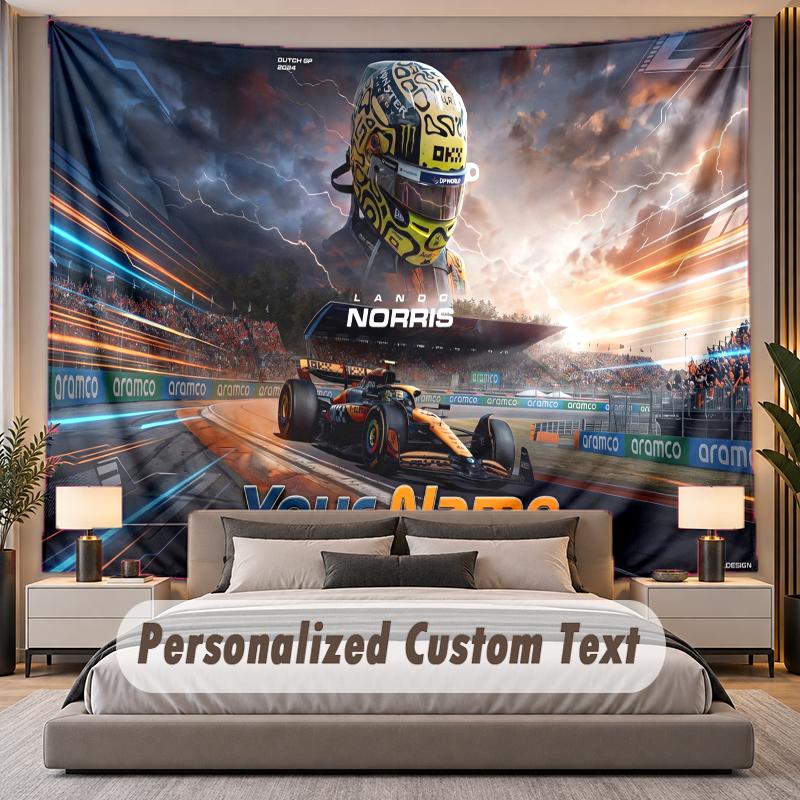 Vlastní textový gobelín Lando Norris Personalizovaný polyesterový nástěnný gobelín do ložnice a pokoje