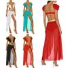 S-3XL Damen Bauchtanz Bodysuit Kleid Pailletten Quaste V-Ausschnitt Cutout Offene Vorderseite Chiffon Saum Eingebaute Shorts für Indien Exotischer Tanz