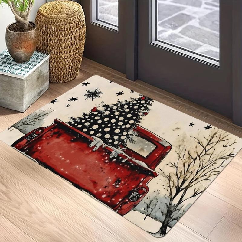 Festliche Weihnachtsfußmatte Weihnachtsmann Rentier Baum Design Frohe Weihnachten Willkommensmatte für Feiertags-Heimdekoration