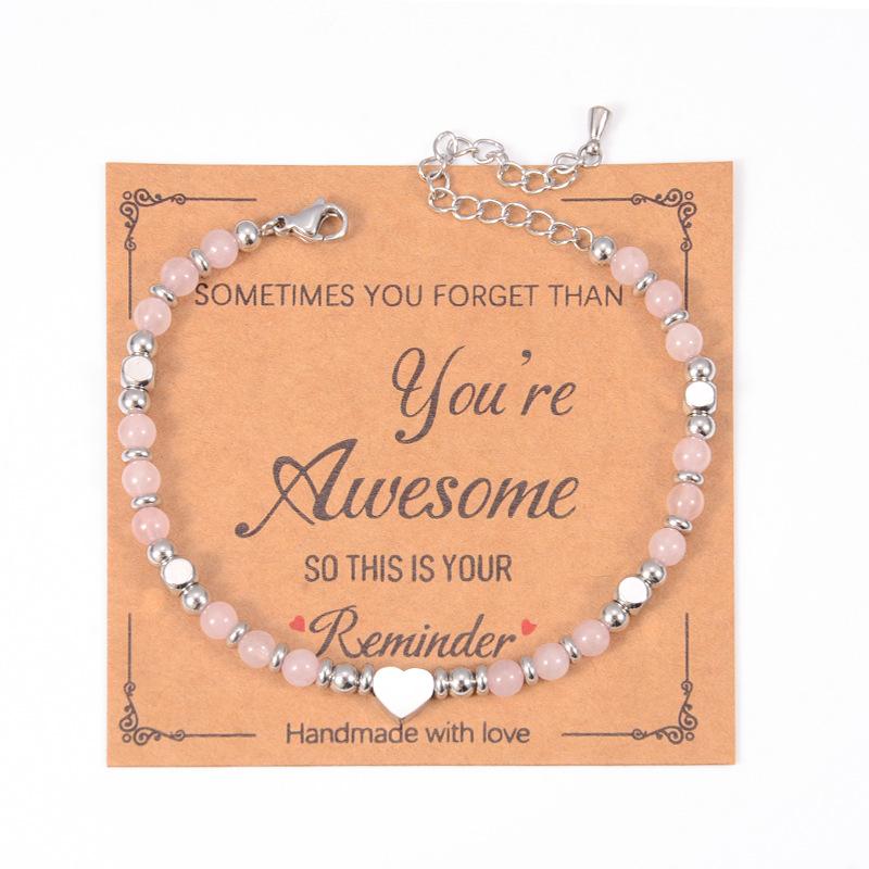 1pc Heart Shape Natural Stone Beaded Bracelet Stainless Steel Adjustable Chain Bracelet Retro Daily Wear Jewelry for Women Gifts