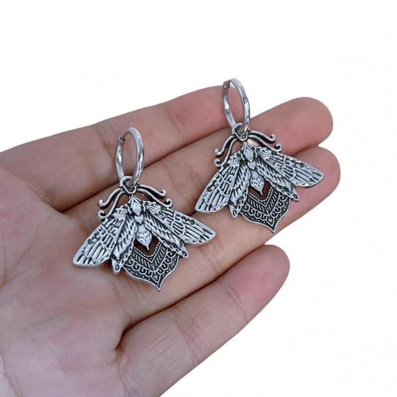 Stainless Steel Gothic Retro Moth Earrings