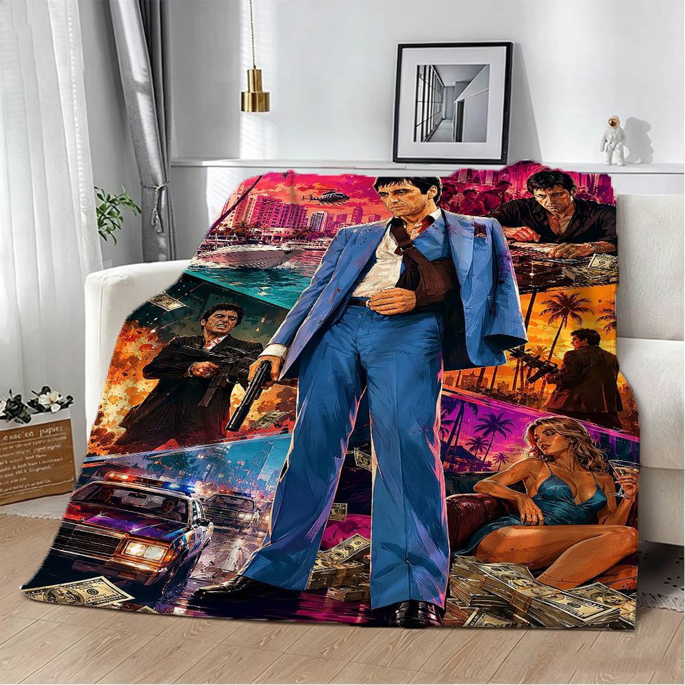 3D S-Scarface-S The World Is Yours Movie Flannel Blanket Soft Throw Blanket Art For Home Decor Bedroom Bed Sofa Picnic Fans Gift