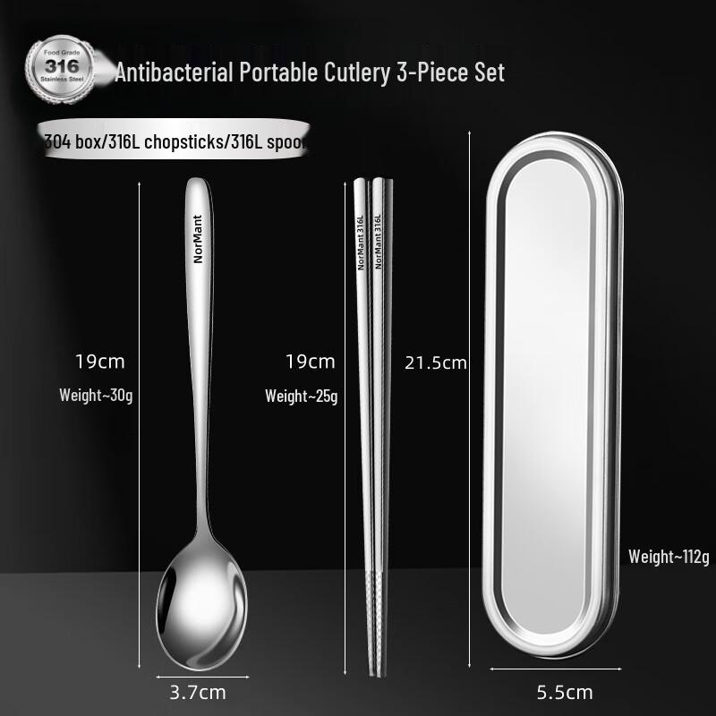 Zhaoran Antibacterial 316L Stainless Steel Chopsticks & Fork Set