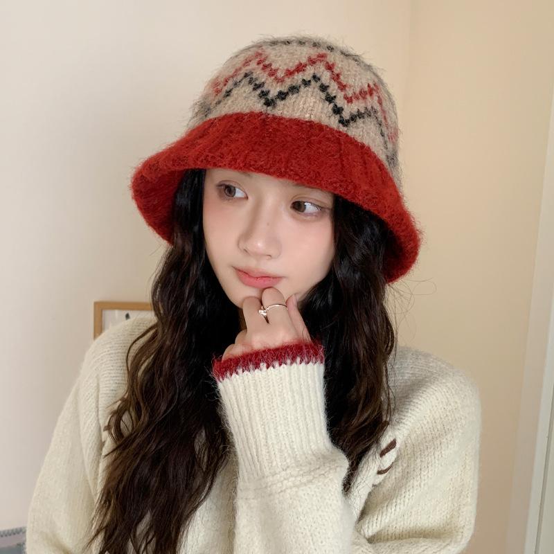 Jacquard Wool Hat Women's Autumn and Winter Cold-proof Fashion Casual Warm Basin Hat Bucket Hat