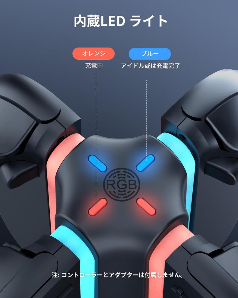 in Transnovo Switch 2 4 in 1 Fast Charging Stand for Nintendo Switch Controller LED 9 RGB Cable Japanese Instruction Black [New 2025] Joy-Con Charger,