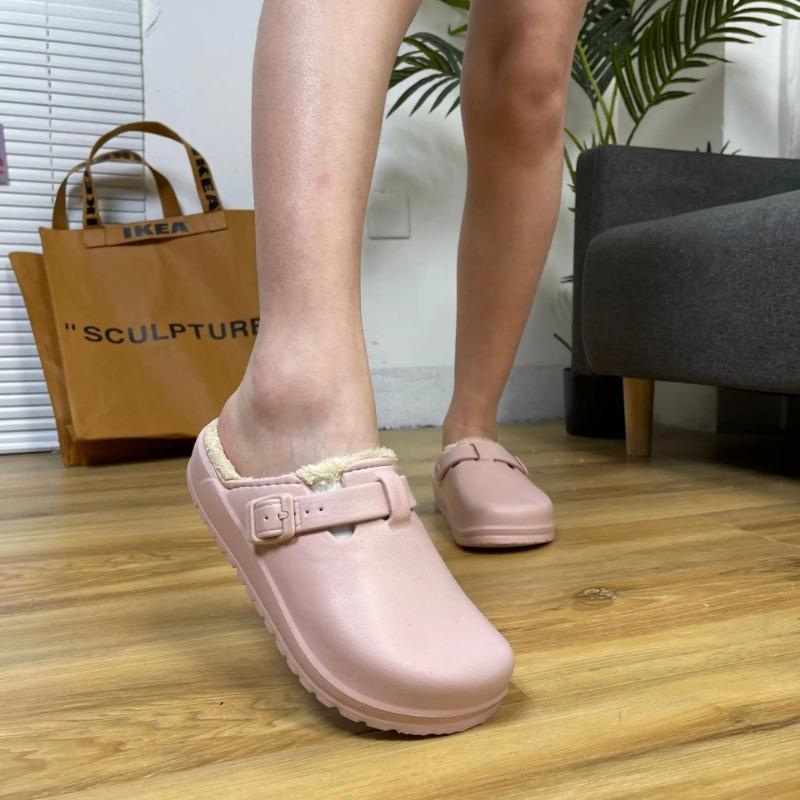 Fur Women Slippers New Anti-slip Waterproof Plush Lined Outdoor Garden Shoes Winter Fluffy Shoes Warm Fuzzy House Slides