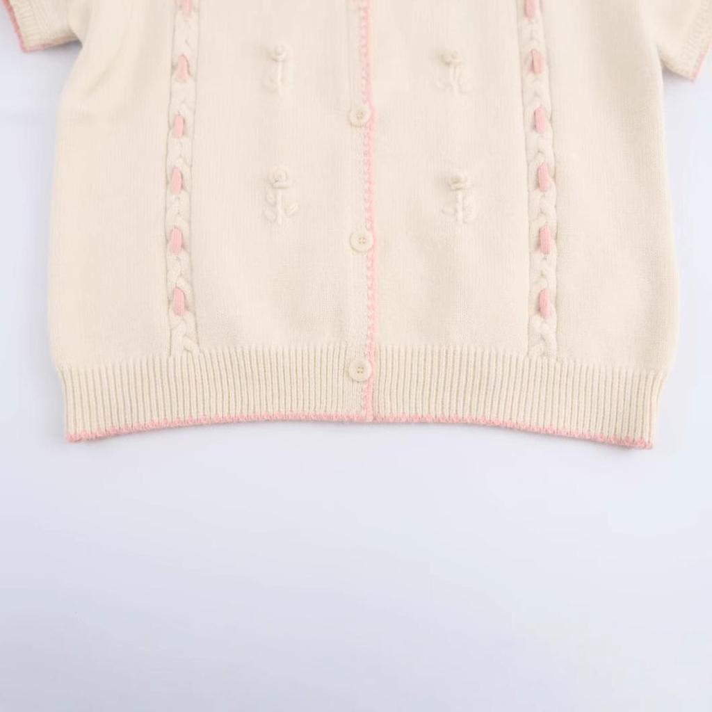 2025 Spring Women's Floral Color Block Crochet Knit Cardigan with Round Neck