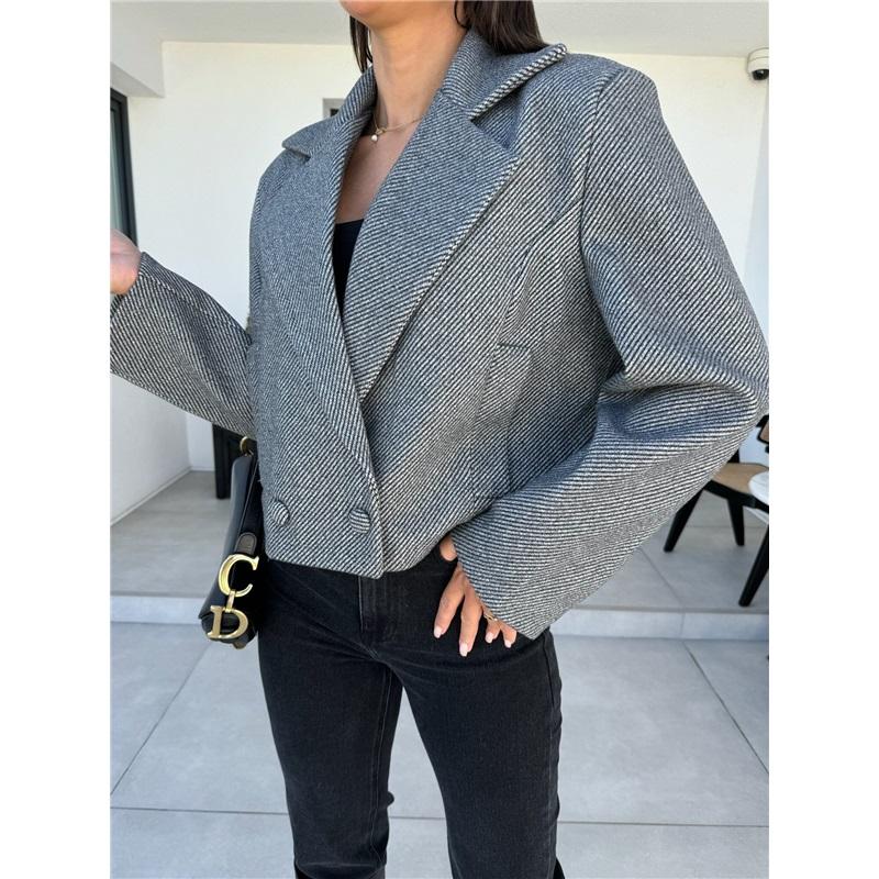 Manteau en laine simple pour femme à col tailleur britannique