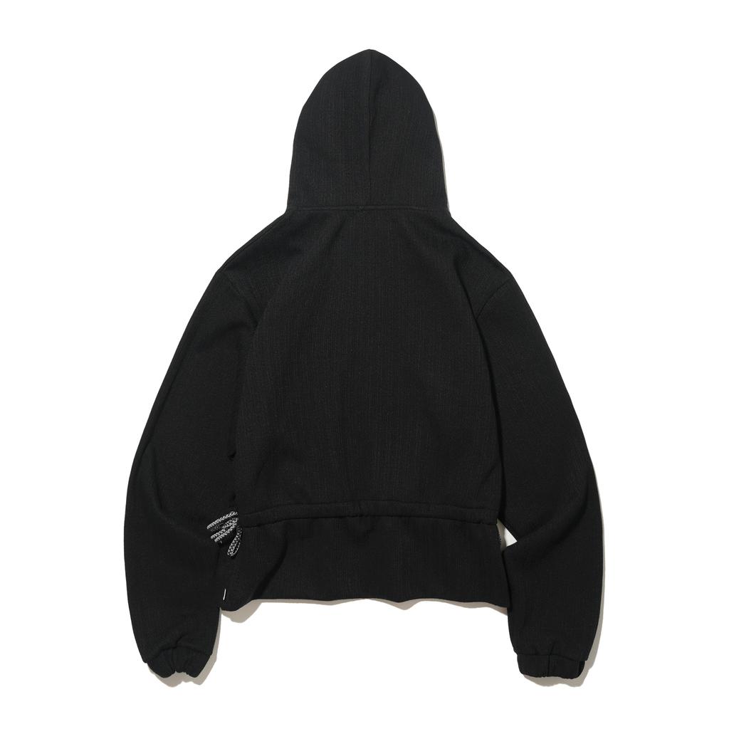Side String Hoodie Zip-Up Black