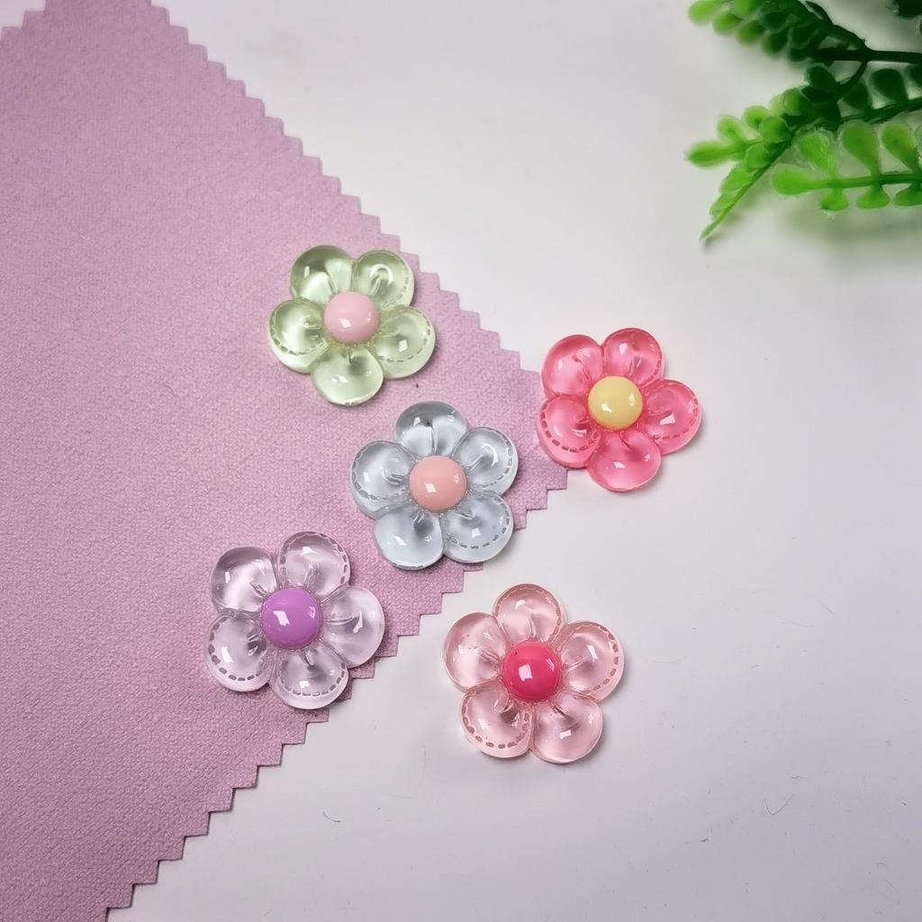 100Pcs Clear 23mm Flower Series Resin Flatback Cabochons for Hairpin Scrapbooking DIY Jewelry Craft Decoration Accessories