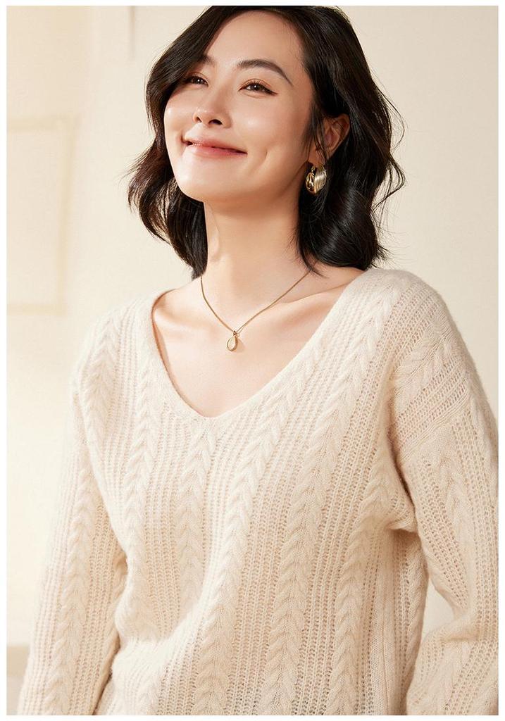 2024 Autumn/Winter Women's Wool Polo Collar Ribbed Loose Sweater