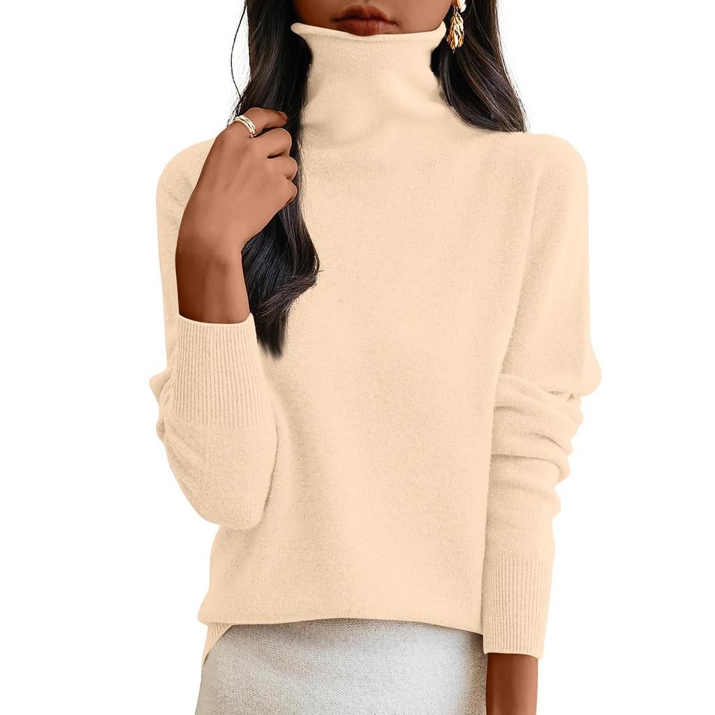 Maglione da Donna a Collo Alto Senza Cuciture, Manica Lunga in Lana, Vestibilità Slim, Temperamento