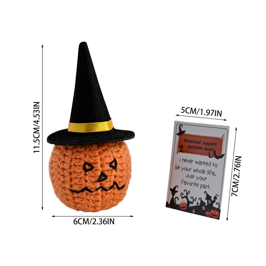 Halloween Plush Pumpkin Doll Handmade Knitted Decor Witch Hat Ornament Spooky Party Favor Emotional Support Gift Festive