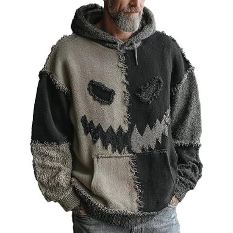 Autumn/Winter Loose V-neck Drop Shoulder Women's Thick Knit Hoodie with Faux Fur