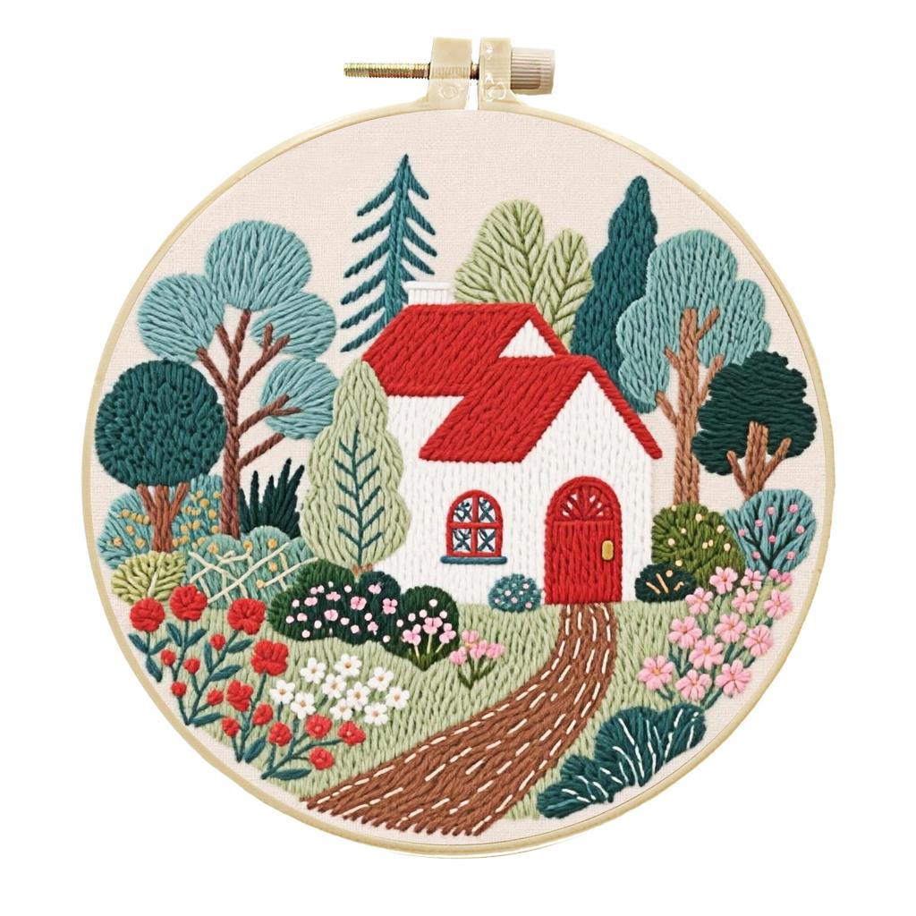 1 Se tGarden-themed Vintage DIY Embroidery Material Kit, Including Beginner-friendly Tools and Stitch Tutorials. Embroidery Fabric Material Kit