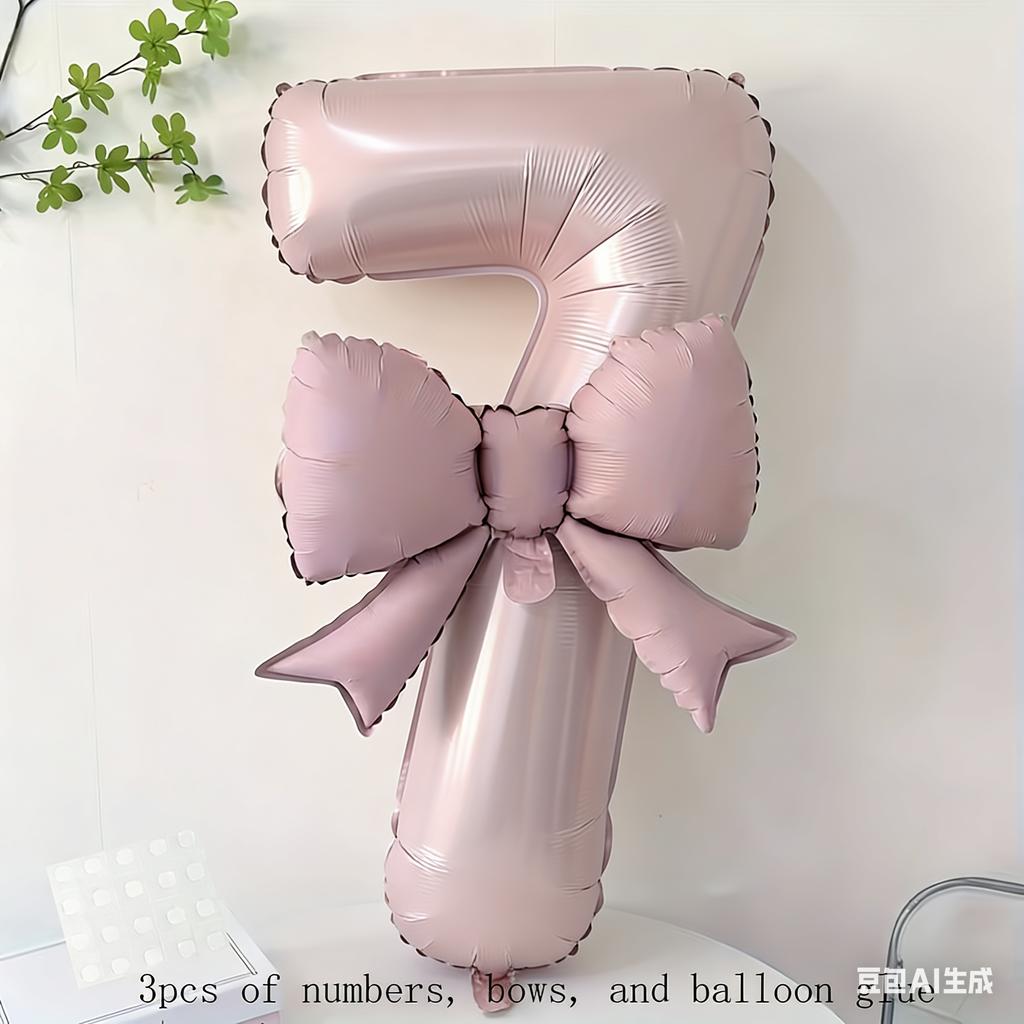 40 Inch Pink Aluminum Balloon with Number from 0 To 9 and Bow, Ideal for Birthday Party and Wedding Decorations for Girls