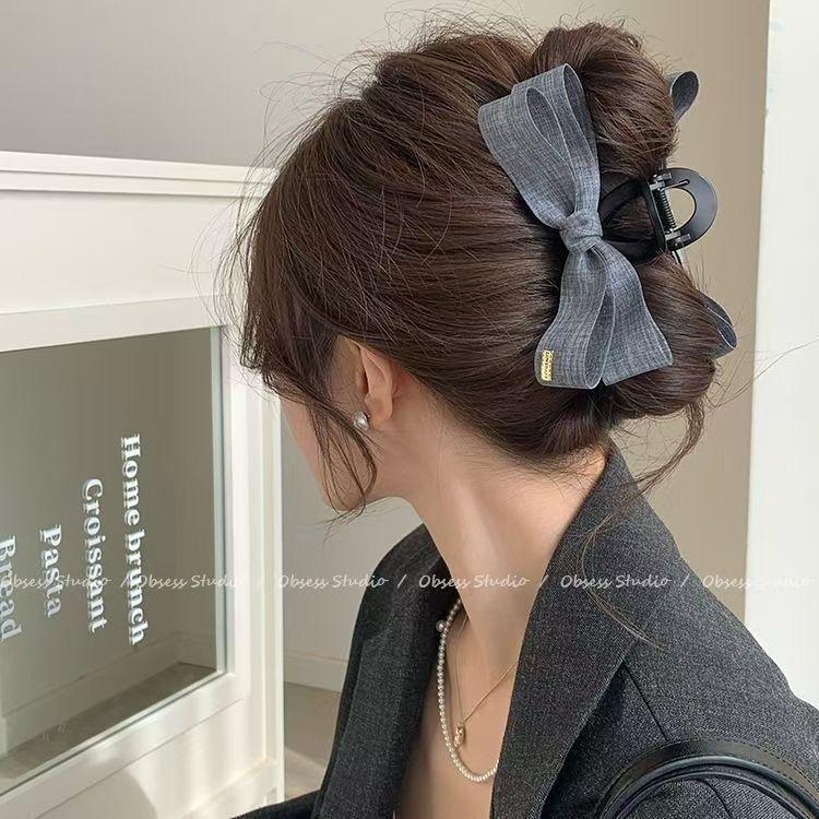 Advanced Denim Bow Gray Hair Clip - Fashion Essential 2025