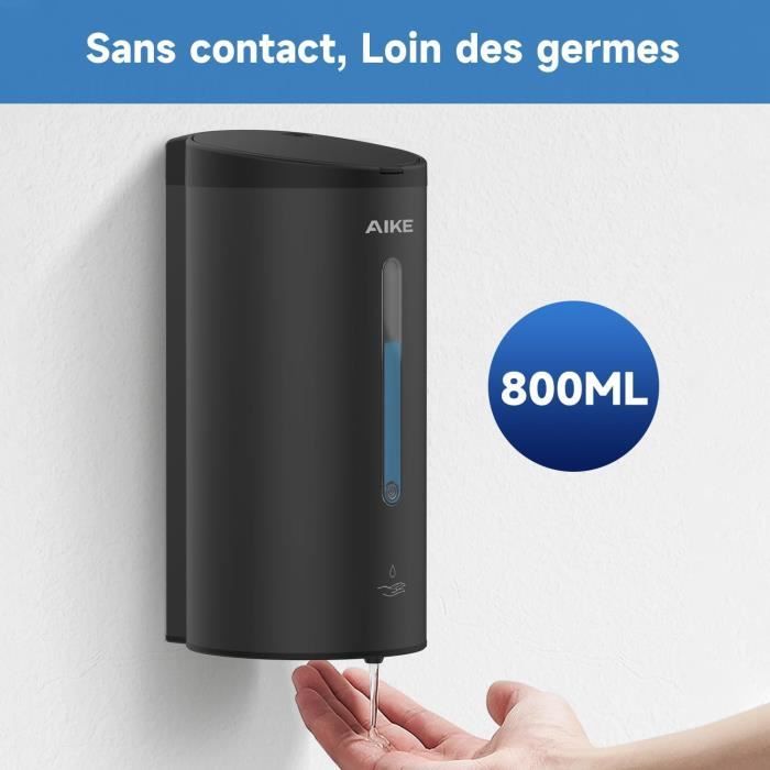 Distributeur de savon - AIKE - AK1205C - Automatique - 800 ML - Acier inoxydable - Noir