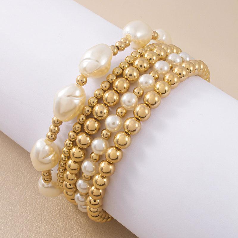 6Pcs/Set Stackable Gold Color Luxury Beads Wristband Accessories Beaded Bracelets Set Pentacle Star Love Heart Charm Hand Chains