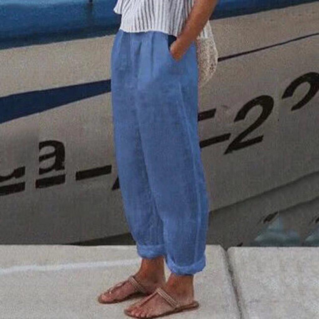 Cotton Linen Casual Pants With Pockets For Women Spring