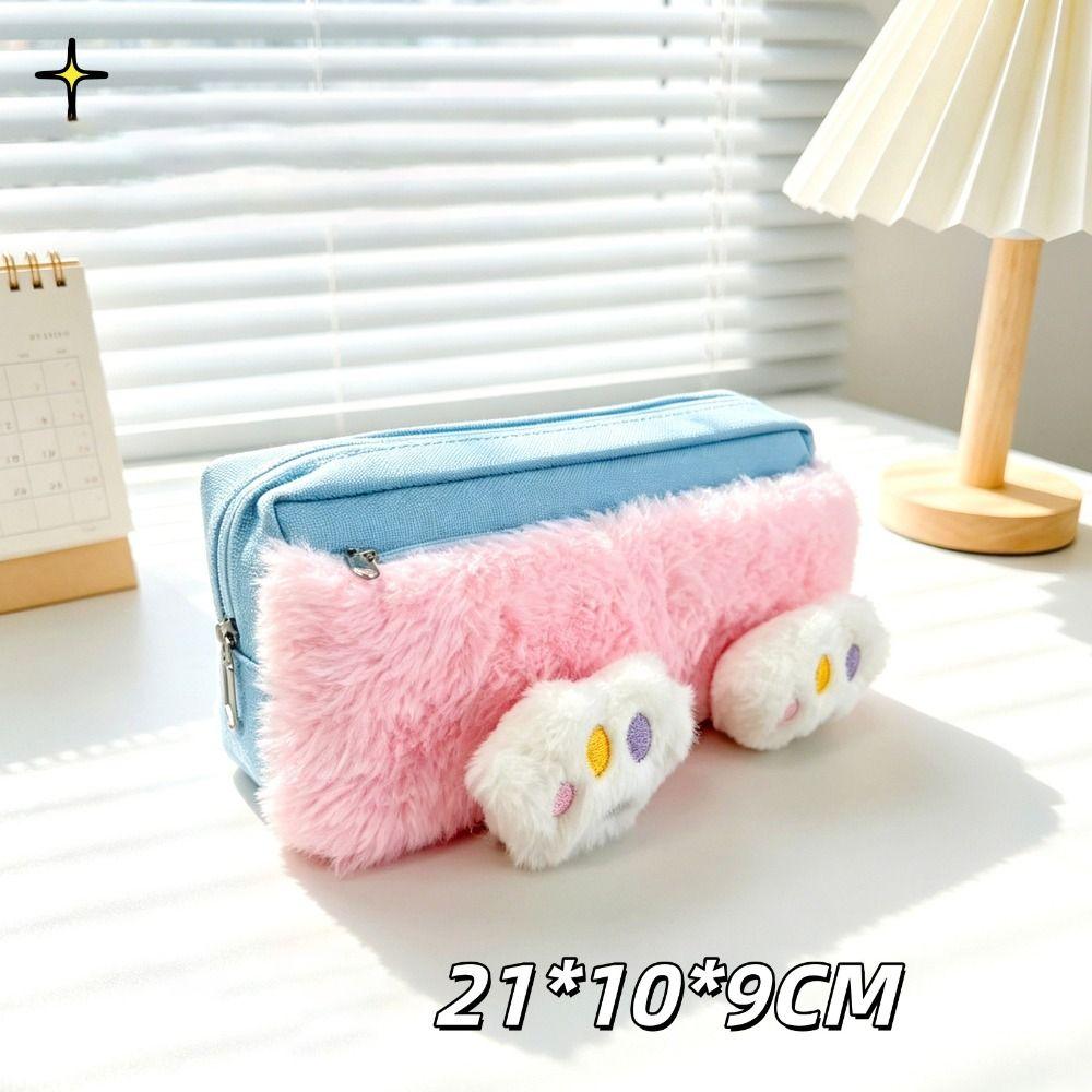 Large Capacity Fluffy Pen Bag Zipper Closure Lipstick Case Pencil Storage Case Office Stationery