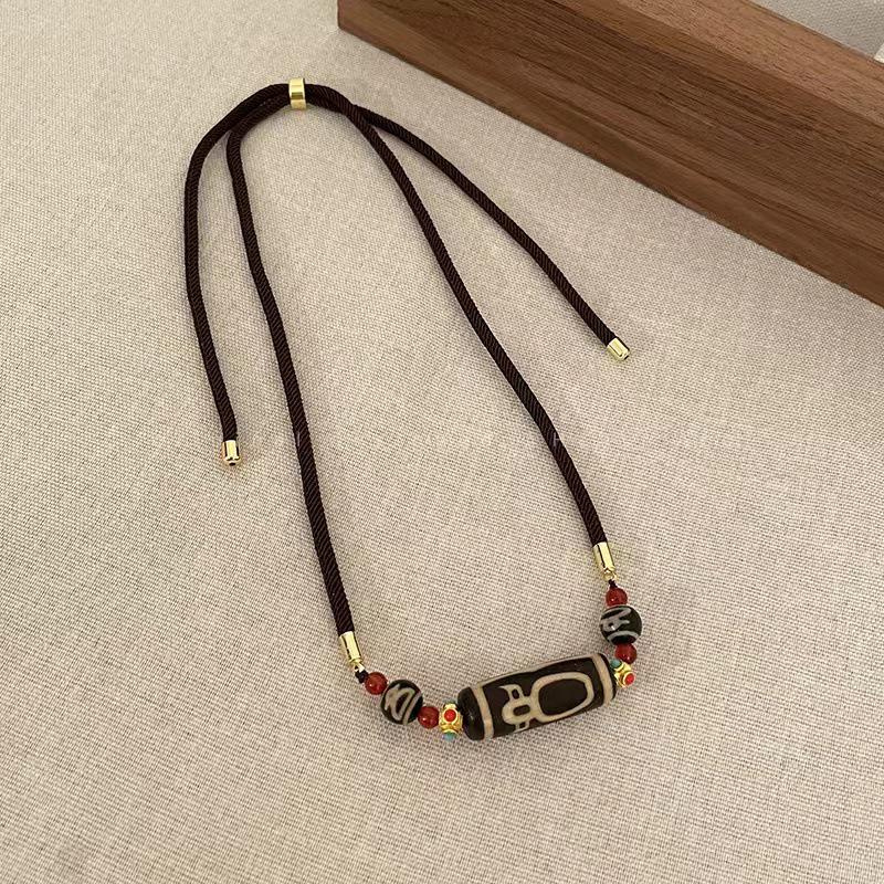 Ethnic Tibetan Nine-Eyed Dzi Bead Necklace - Unisex Retro Design for Couples