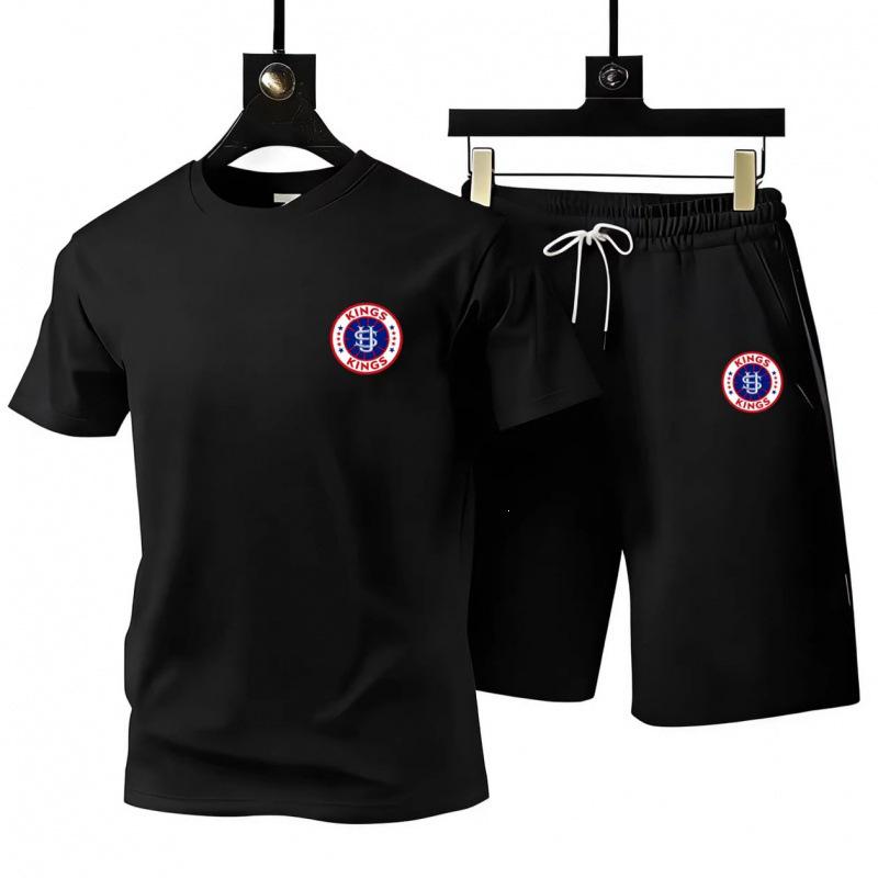 Men's Casual Sports Two-Piece Set: King's Print T-Shirt and Shorts
