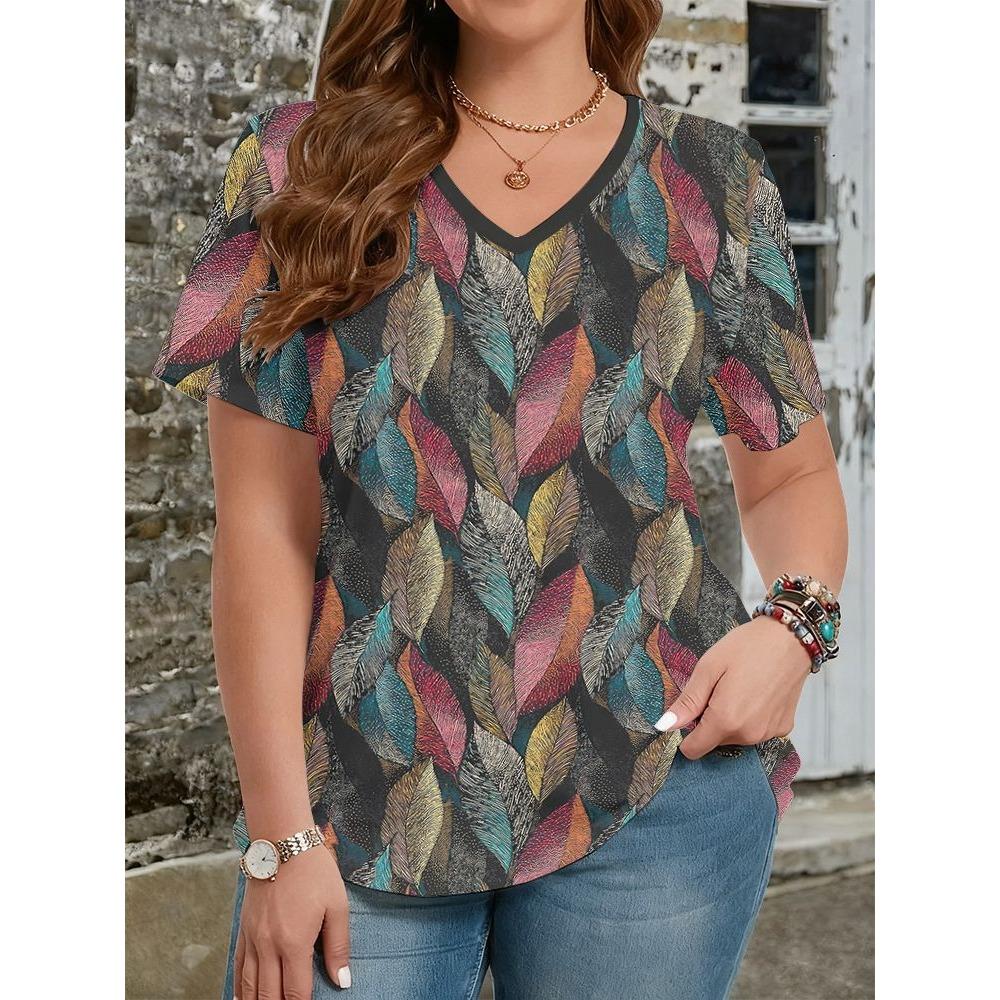 Ethnic Style T-Shirts Vintage Floral 3D Print Women's V-Neck Short Sleeve T Shirt Y2k Harajuku Tees Casual Tops Female Clothing