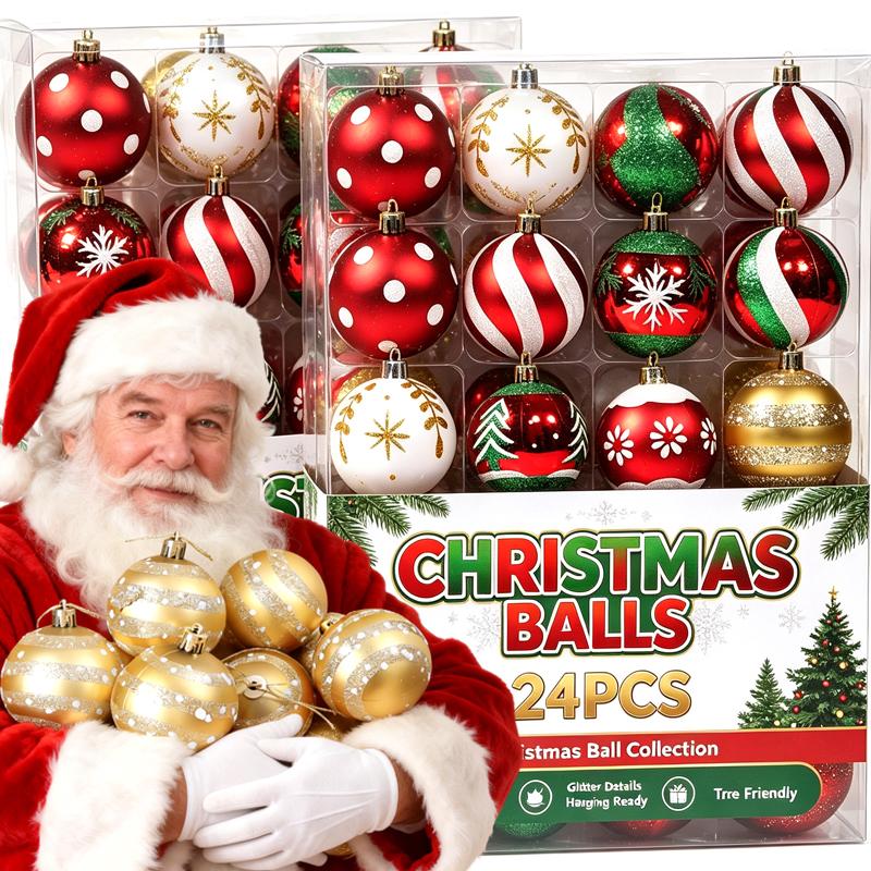 24/6Pcs Christmas Colored Balls Red Green White Spiral Colorful Painted Christmas Ball Xmas Tree Hanging Decoration Supplies