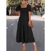Short Sleeve Square Collar Summer Dress Women Fashion Pleated Elegant Ruffled Long Dresses Women Hight Waist Loose A-line Ladies Dress Clothes 809