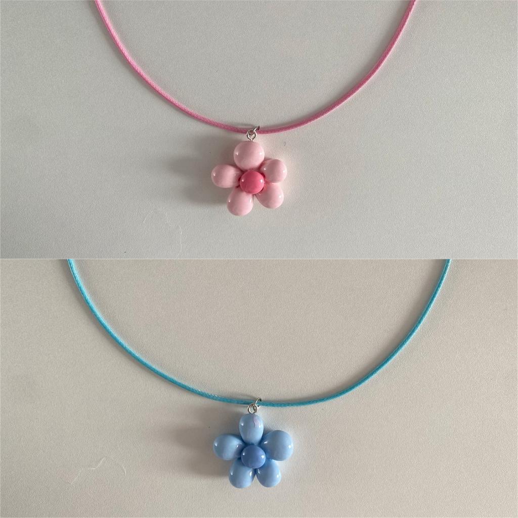 Sweet Colorful Flower Necklace Statement Pendant Necklace Floral Design Neck Jewelry Rope Necklace Perfect Gift for Women Girl