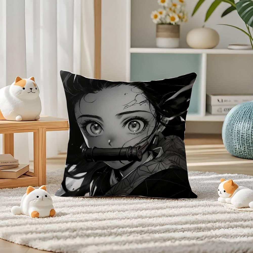 Demon Slayer Mist Breathing Art Anime Plush Pillow Cover Soft Short Plush Cushion Cover For Sofa Bedroom Home Decor Gift