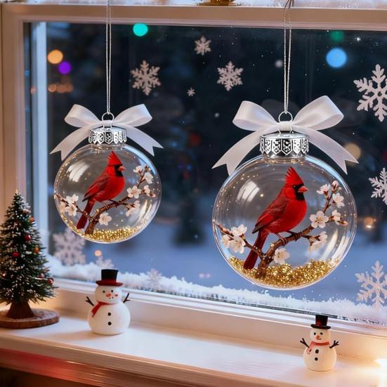 Yousheng Nature's Birds Crystal Glass Ornament Clear Plastic Bird Christmas Ball Ornament Xmas Tree Memorial Gifts for Holiday Indoor Home Decor